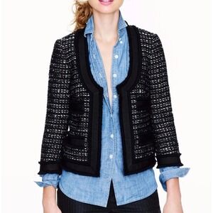 J. Crew Collections Tweed Cropped Blazer Jacket Black Size 2